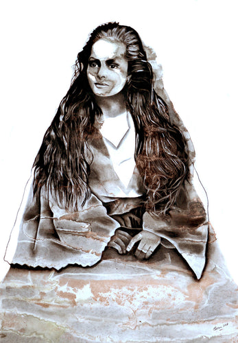 charcoal portrait of indigenous girl
