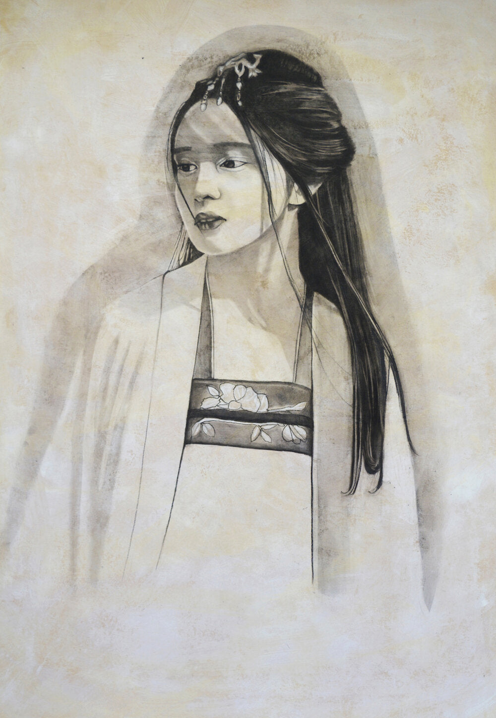 charcoal portrait of beautiful Chinese girl